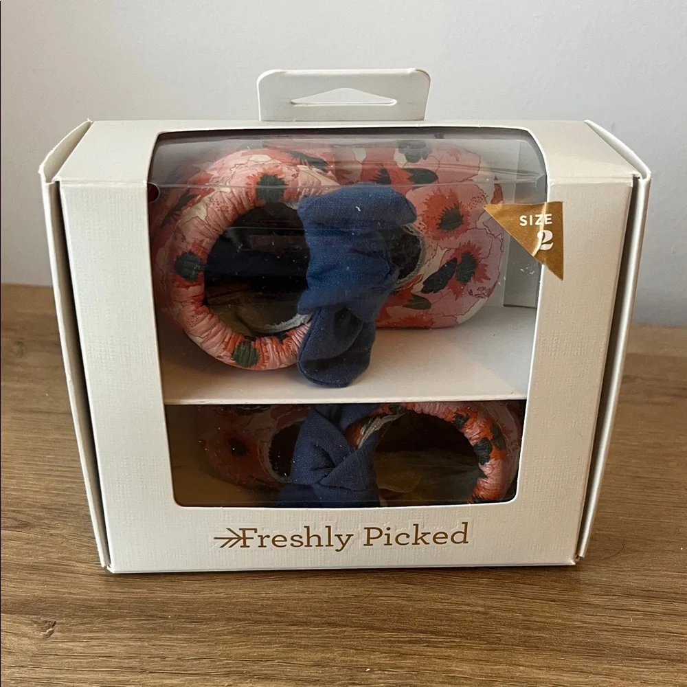 Freshly Picked Pink Floral Moccasins with Navy Knotted Bow
